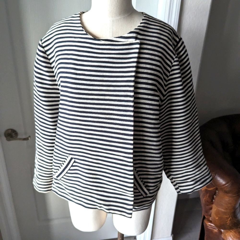 Chico's Black & White Striped Cropped Dress Jacket